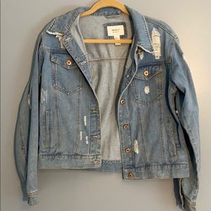 Distressed F21 Jean Jacket. M but fits like a Sm
